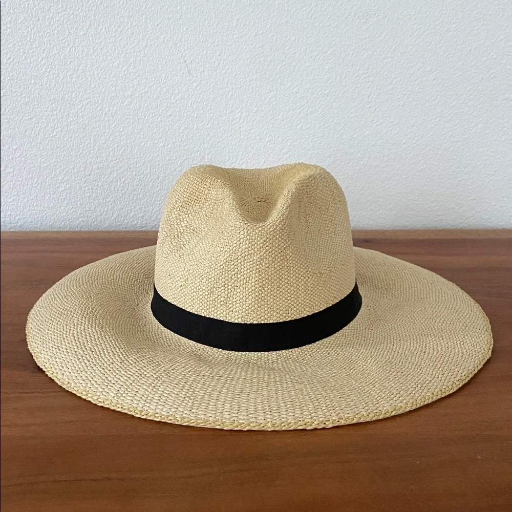 GAP straw woven hat rattan sun hat natural black ribbon band spring summer S/M